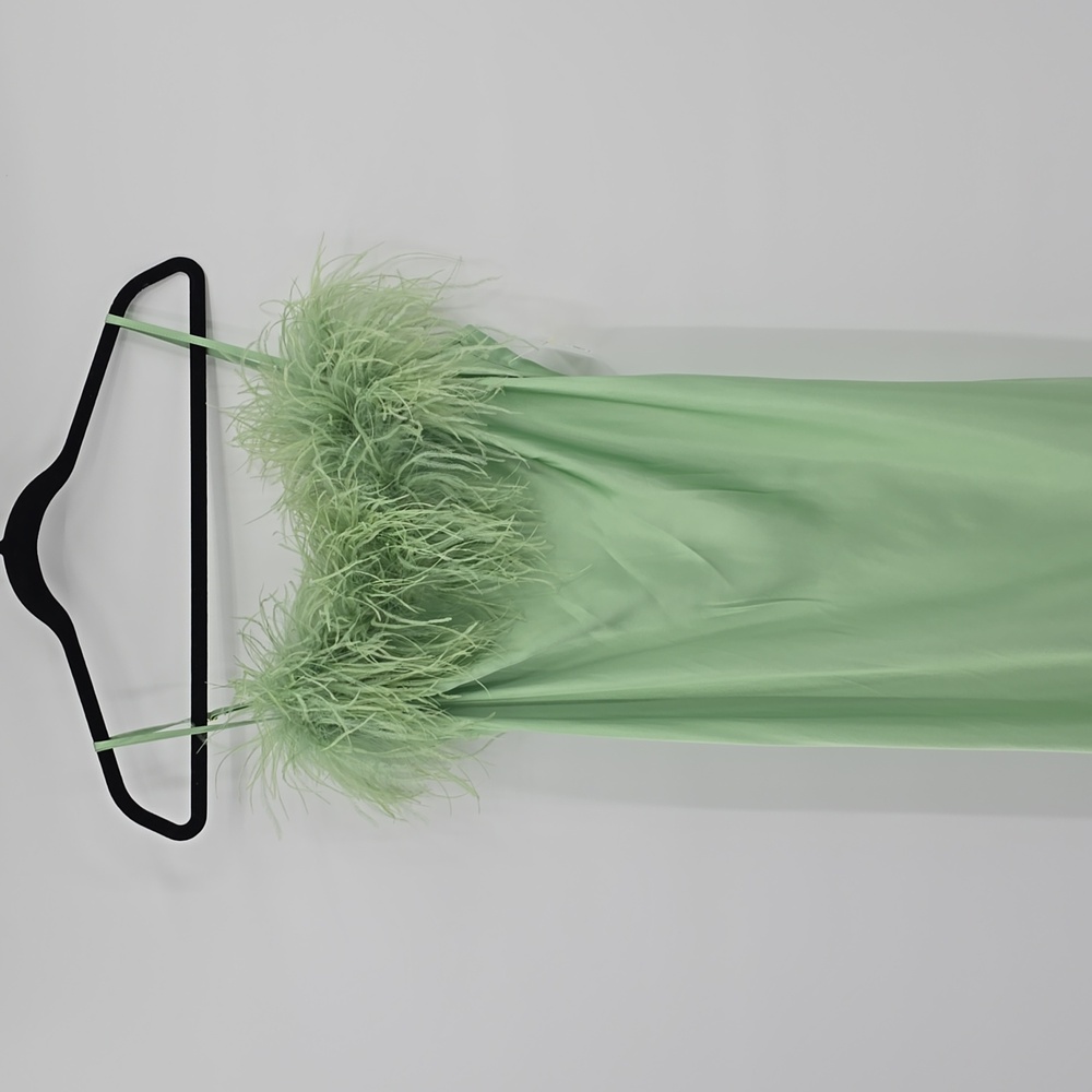 Sleeper Boheme Slip Midi Dress Women Ostrich Feathers In Mint Boho Preppy Size L - Picture 2 of 11